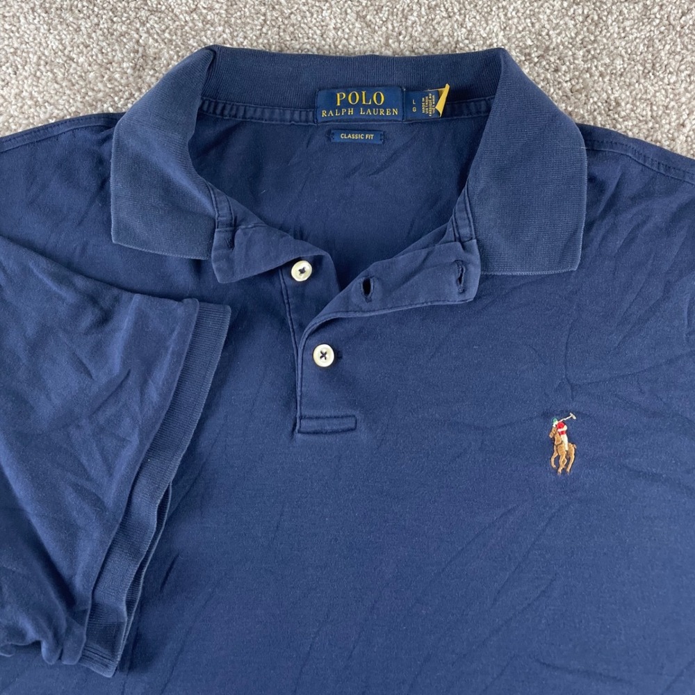 Polo Ralph Lauren Mens Blue Short Sleeve Polo Shirt Relaxed Large Flesh Pony